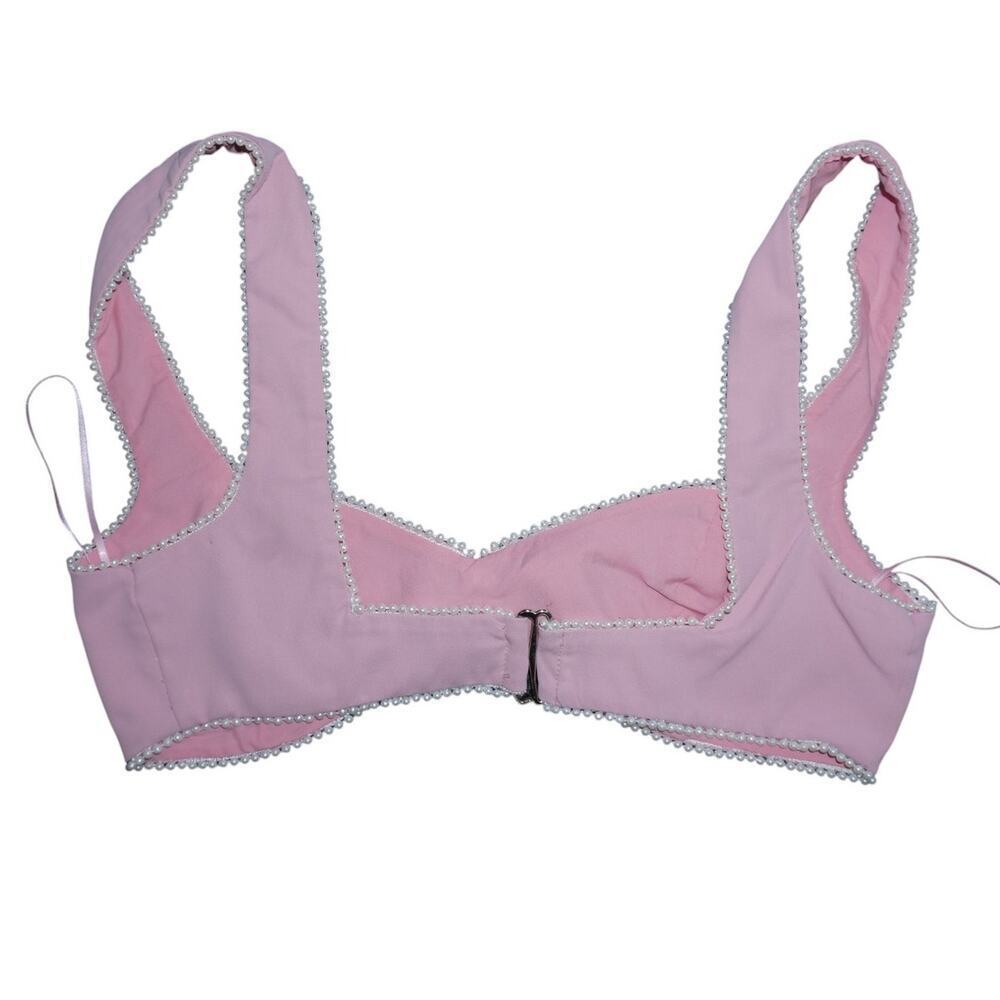 Finesse XS Pink Pearl Trim Crop Top – Bow Detail – Y2K Party Bralette - Picture 4 of 7